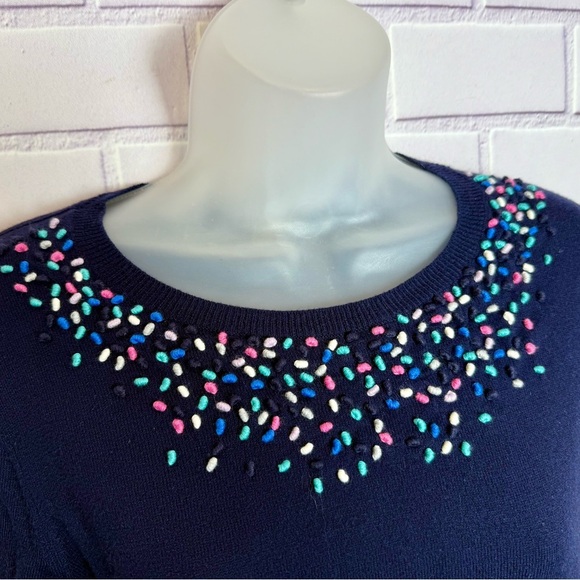 Talbots Navy Blue Beaded Sweater Women's Long Sleeve/size SP - Picture 4 of 8